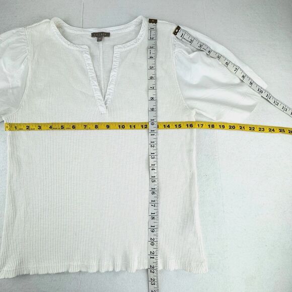 Lilla P Top Shirt Size L White Mixed Media Short Sleeve Split Neck Made in Peru - Picture 11 of 15